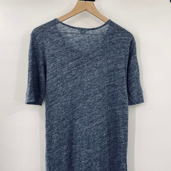 Anthropologie Linen Maxi Dress Side Slits Short Sleeve Slate Blue Space Dye XS P - Picture 7 of 9